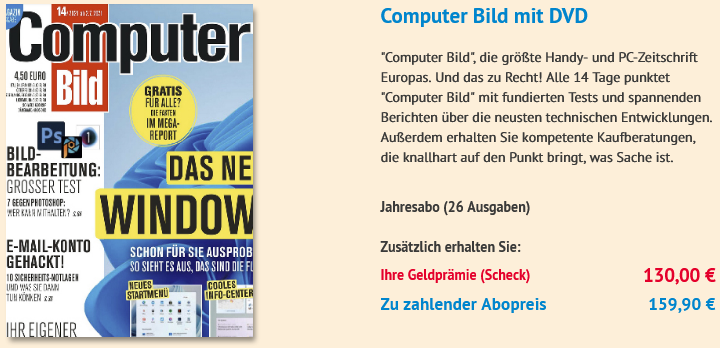 Computer Bild Mit DVD Jahresabo 26 Ausgaben 130 Euro Geldpr mie